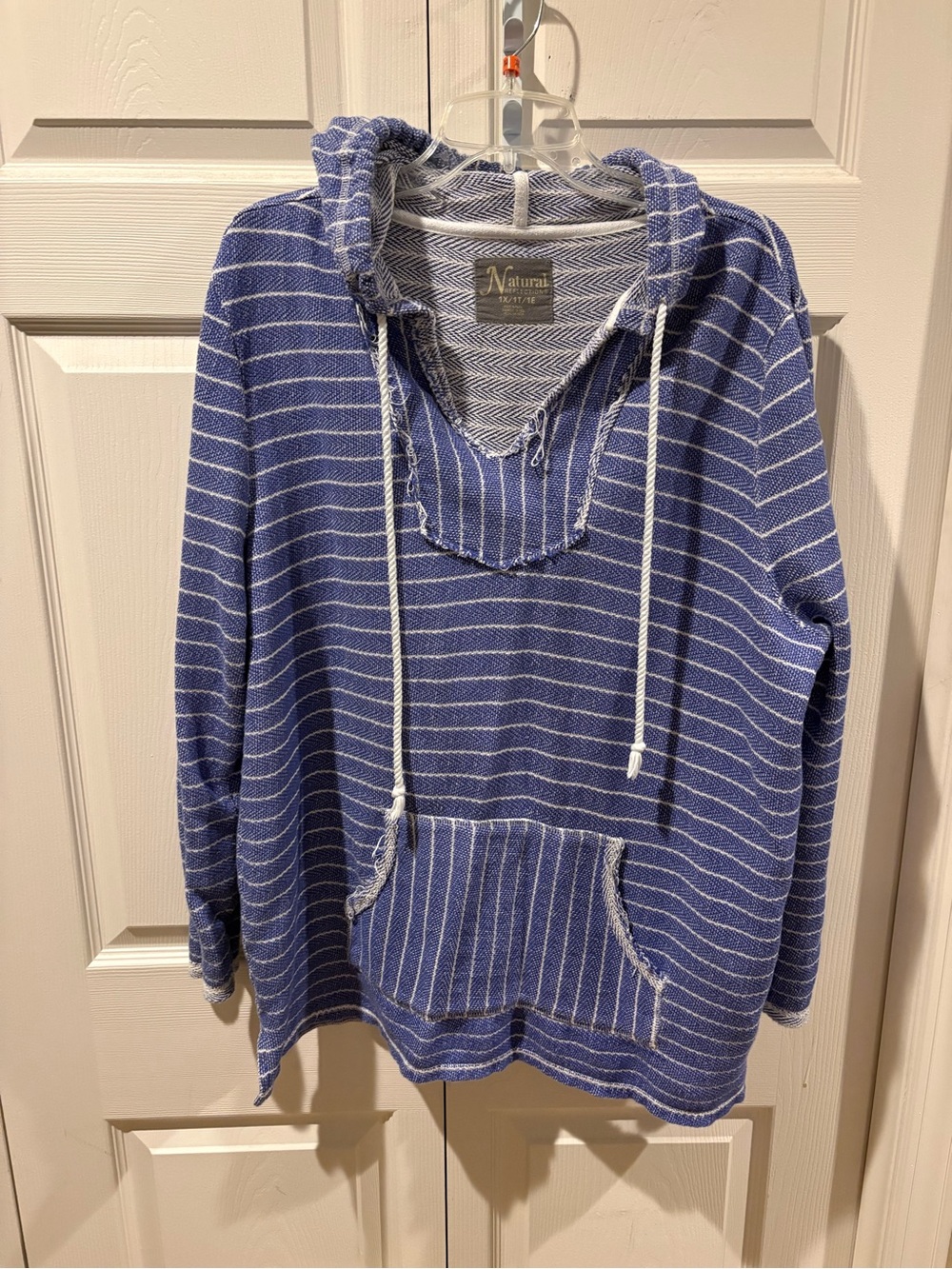 Natural Reflections Blue and White Striped Crewneck Hoodie Sweater